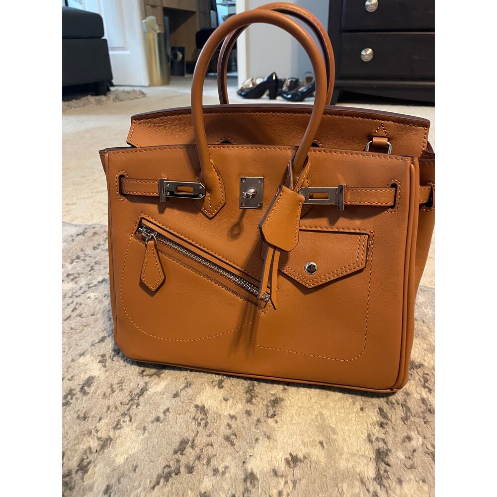 The Vault Label Cognac Mini Satchel Bag NWOT Lock & Key Silver Hardware - Picture 2 of 5